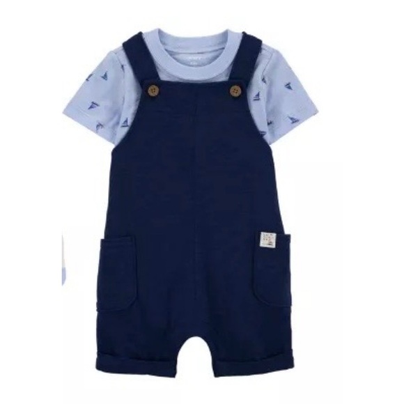 Carter's Baby Boy Shortall Set Overalls Cotton Nautical Preppy 9M blue spring - Picture 1 of 11